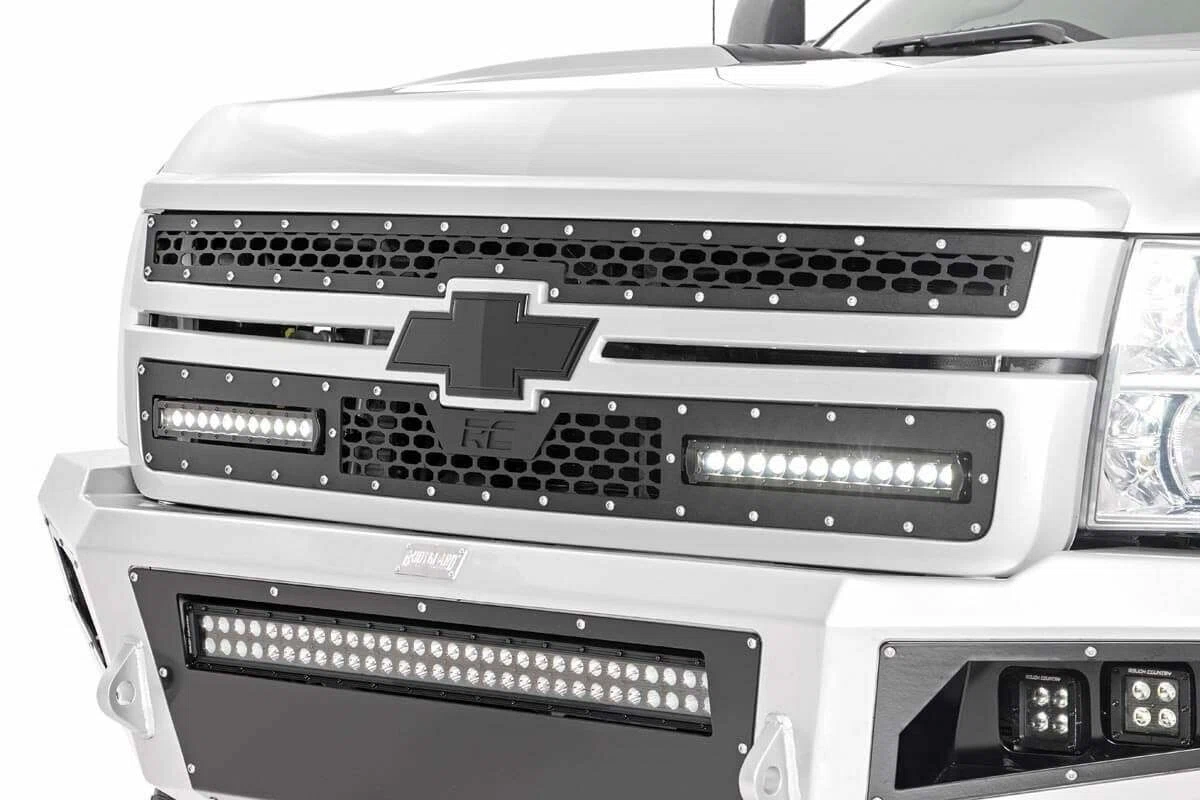 Fits Silverado 2500 HD_3500 HD(11-14) Mesh Grille 12_ Single Row LED Black 70155